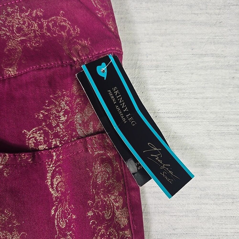 Thalia Sodi Women’s Skinny Leg Pants Size 18 Pink Gold Brocade NWT - Picture 4 of 12